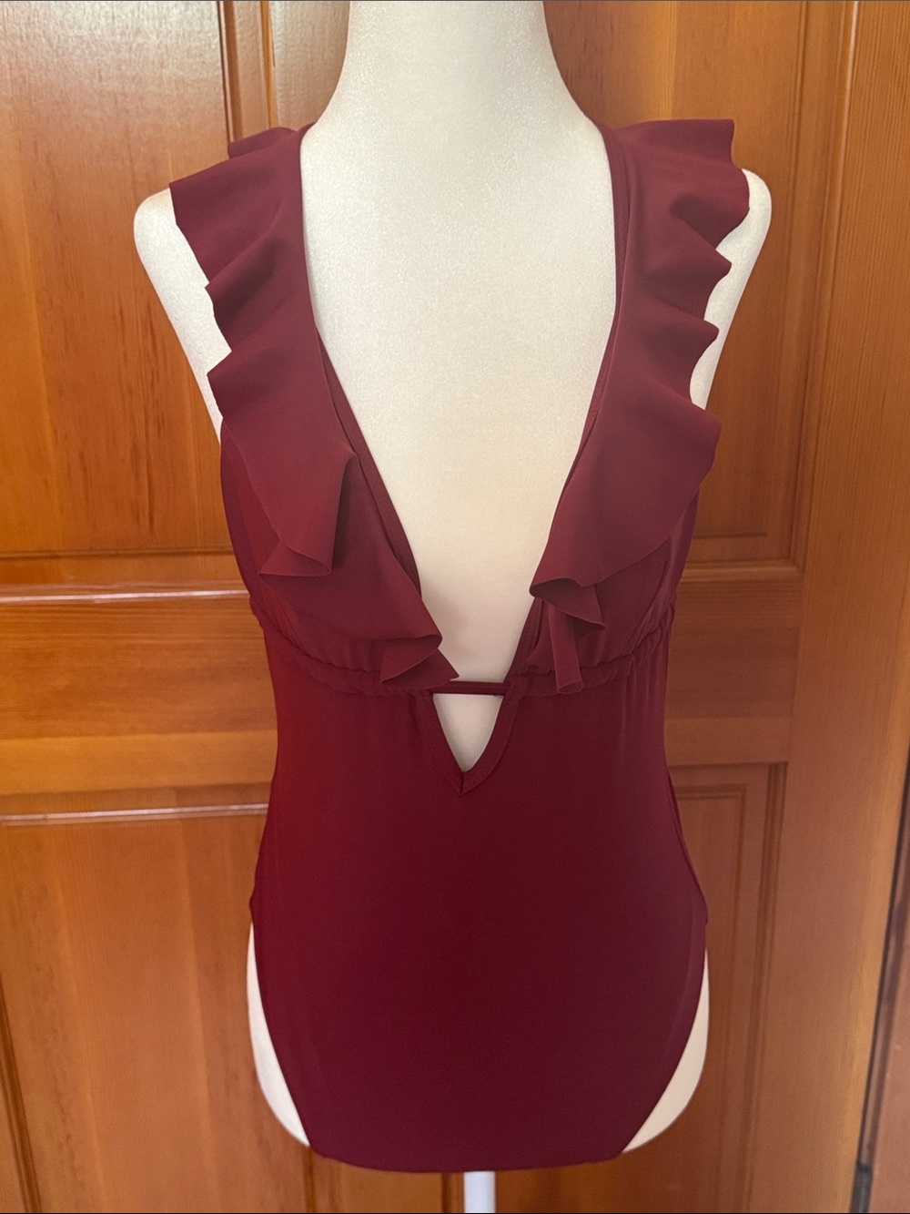 Ruffled Deep Burgundy One-Piece Swimsuit